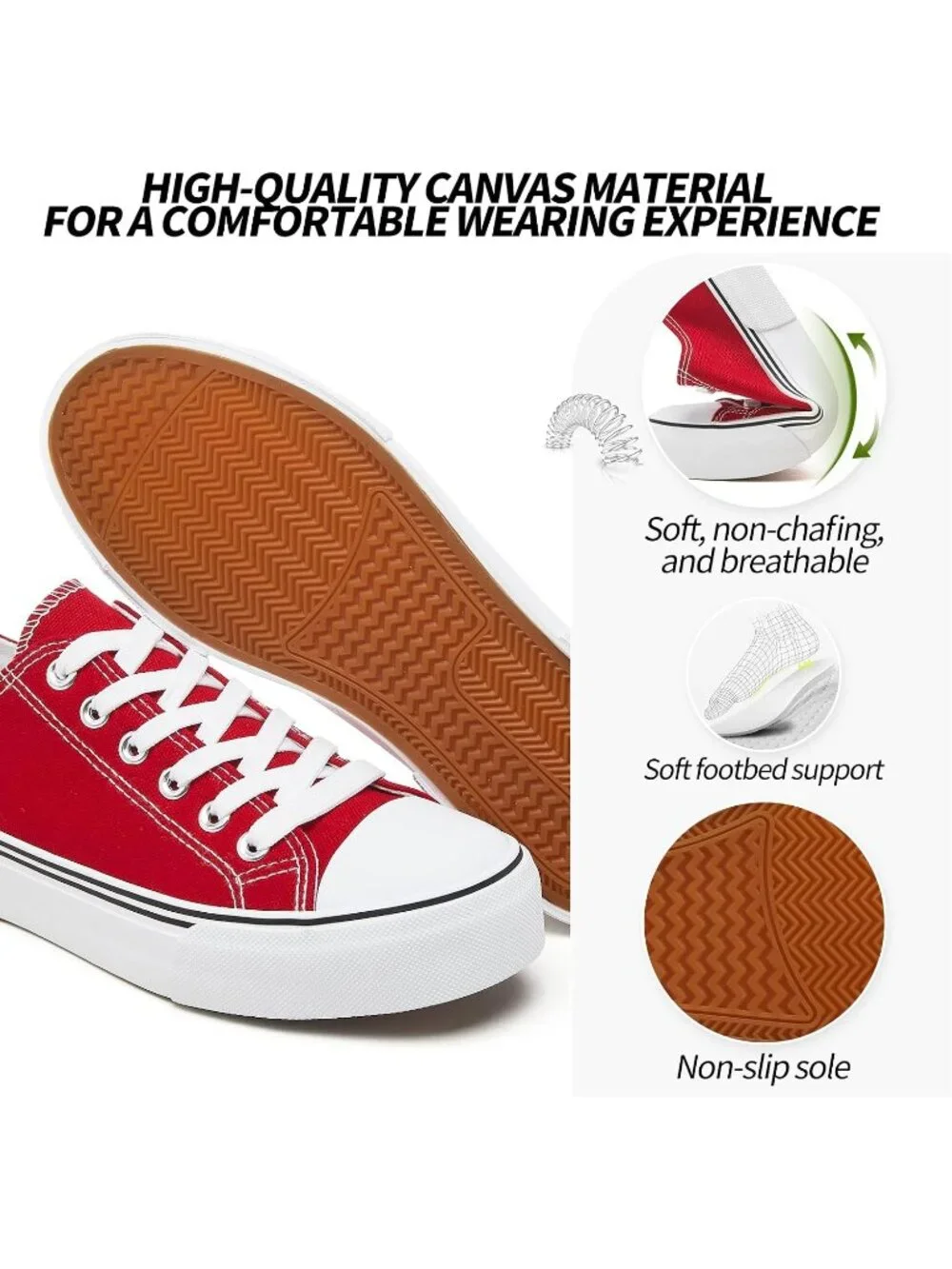 Women's Red Lightweight Low Top Lace Up Casual Fashion Walking Sneakers